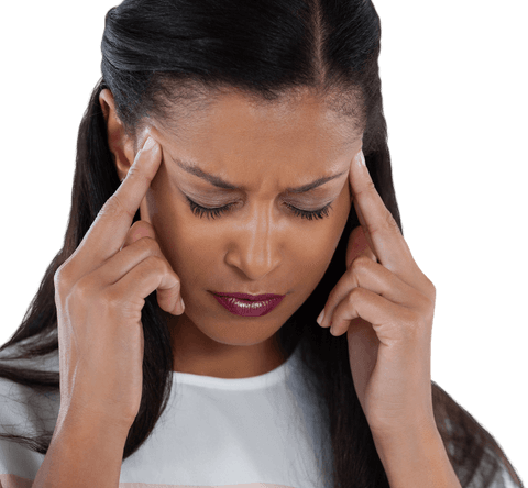Transparent Close-up of Woman with Headache Concentrating Hard