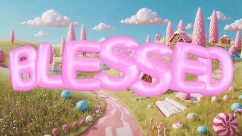 Whimsical Candyland with Pink Bubble Letters in Fantasy Setting