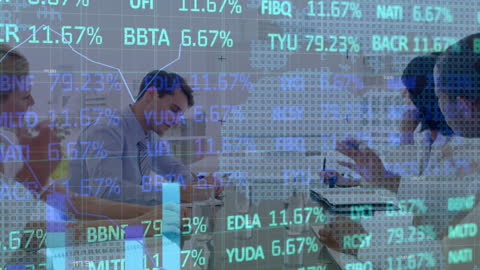 Business People Analyzing Financial Data and Digital Interface