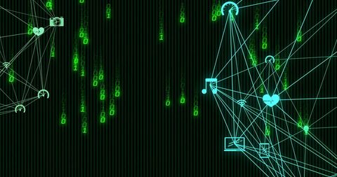 Binary Code with Digital Icons and Network Connections Visualization - Download Free Stock Images Pikwizard.com