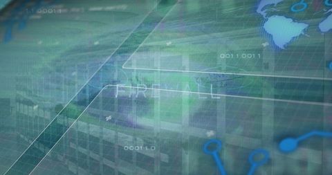 Cybersecurity firewall interface with modern office overlay