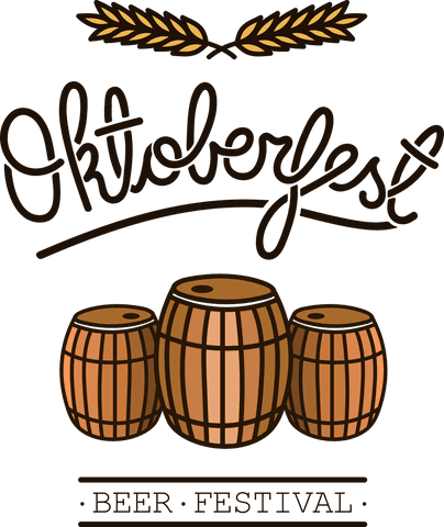 Oktoberfest celebration logo with beer barrels on transparent background