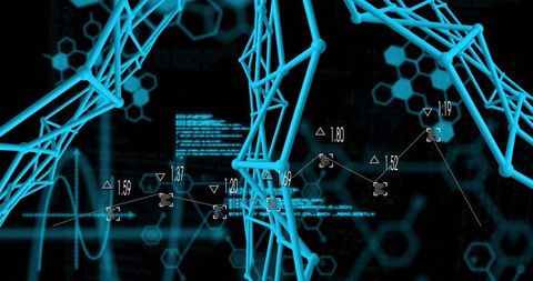 Wireframe mesh with digital data and numeric annotations in high-tech interface