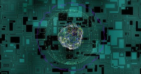 Abstract Digital Interface with Moving Interconnected Globe and Spots