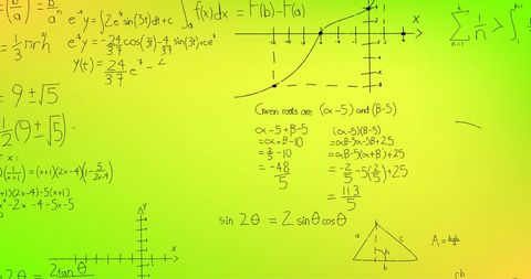 Colorful Mathematical Formulae and Graph Illustrations on Yellow Canvas - Download Free Stock Images Pikwizard.com