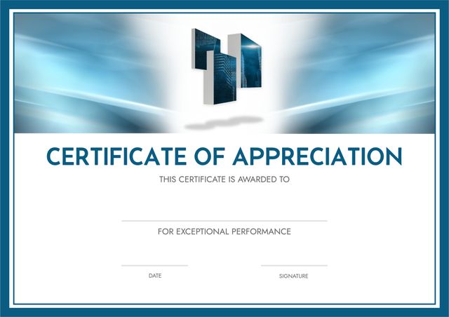 Certificate of Appreciation Template with Modern Blue Design and Floating Tablets - Download Free Stock Templates Pikwizard.com