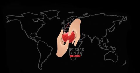World blood donor day concept with heart and world map background