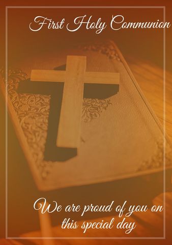 first holy communion invitation design with cross and bible - Download Free Stock Templates Pikwizard.com