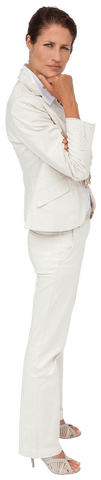 Confident Businesswoman Pondering Concept on Transparent Background