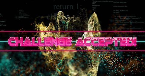 Neon challenge accepted on digital technology abstract