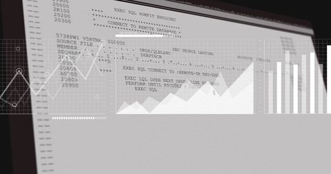 Mainframe SQL Output with Dashboard Overlays Showing Line, Area and Bar Charts