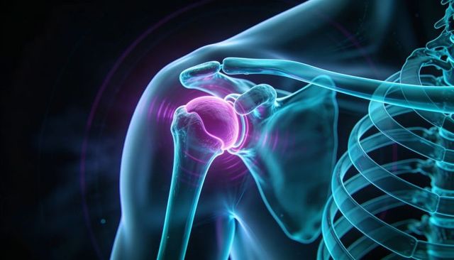 Shoulder Joint 3D Rendering Highlighting Humeral Head Inflammation with Neon Glenoid Glow