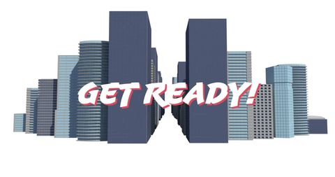 Digital City Skyline with 'Get Ready' Text Overlay