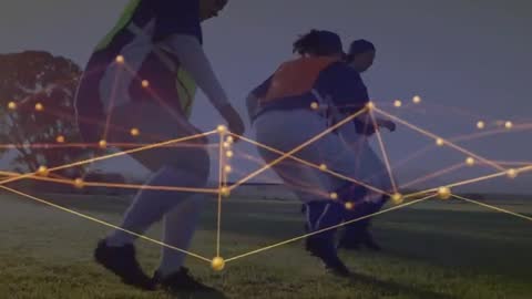 Softball Team Jogging into Drill with Golden Motion Analytics Overlay Tracking Speed