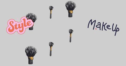 Fashion Texts with Makeup Brushes on Green Background