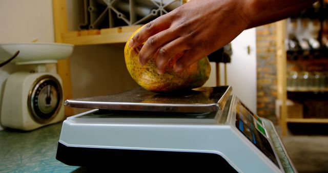 Weighing Fresh Produce on Digital Scale in Rustic Kitchen - Download Free Stock Images Pikwizard.com