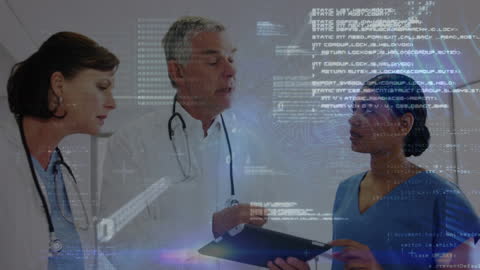 Doctors Collaborating with Digital Data Overlay