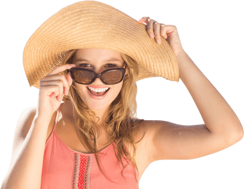 caucasian woman in sun hat and sunglasses on transparent background - Download Free Stock Videos Pikwizard.com