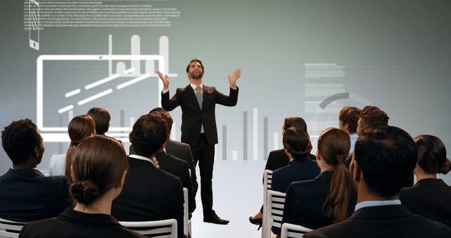 Businessman Presenting Digital Financial Data to Engaged Audience - Download Free Stock Images Pikwizard.com