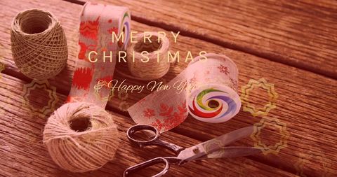 Christmas and New Year Craft Tools on Wood Background