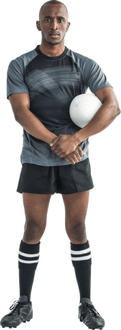 Transparent Confident Rugby Player Posing with Ball