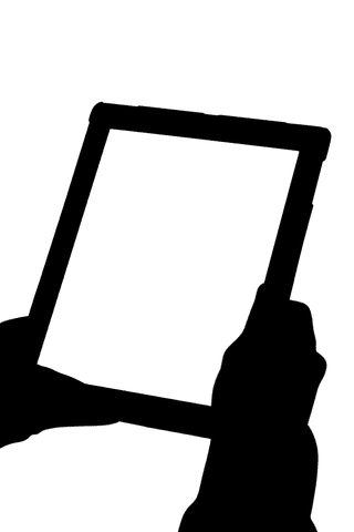 Transparent silhouette of hands with tablet