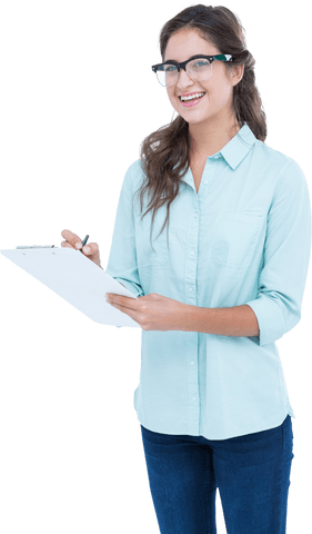 Transparent Cheerful Woman Holding Clipboard for Surveys - Download Free Stock Videos Pikwizard.com