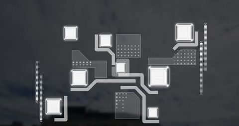 Futuristic digital network interface with cloud background
