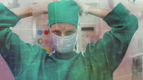 Surgeon Preparing for Surgery With Digital Interface Overlay