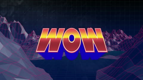 Vibrant Wow Text on Futuristic Retro Grid Background