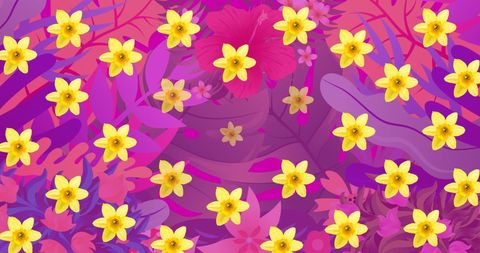 Vibrant Yellow Flowers on Pink Floral Art Background