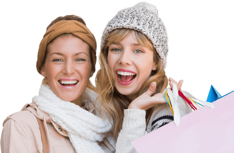 Joyful Women Shopping with Bags Transparent Background
