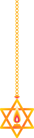 Transparent golden star of david with chain and candle flame
