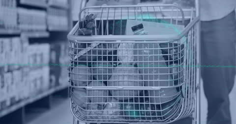 Futuristic Scan Overlay on Shopping Cart in Grocery Store