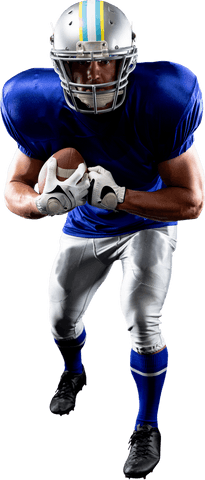 Transparent american football player in dynamic pose holding ball