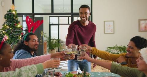Diverse Friends Toasting at Holiday Celebration