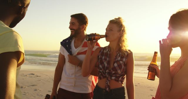 Friends Celebrating at Beach with Drinks During Sunset - Download Free Stock Images Pikwizard.com