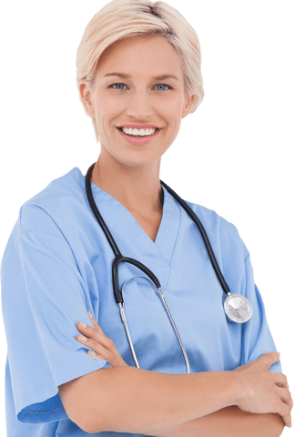 Blonde Female Doctor with Stethoscope Smiling Transparent Background