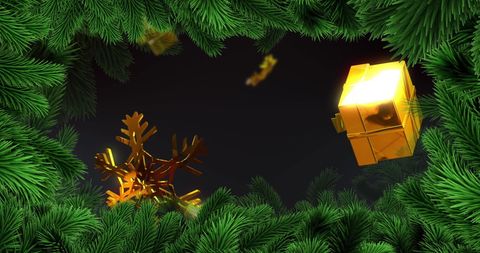 Festive christmas scene with gold gift and snowflake decoration