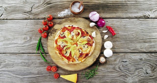 Fresh Vegetable Pizza on Rustic Wooden Table with Ingredients - Download Free Stock Images Pikwizard.com