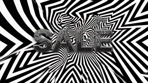 Metallic SALE text pulsating in black and white hypnotic tunnel loop with reflective 3D