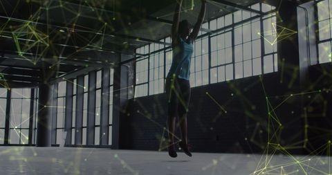 Digital Futuristic Network Over Woman Exercising Indoors - Download Free Stock Images Pikwizard.com