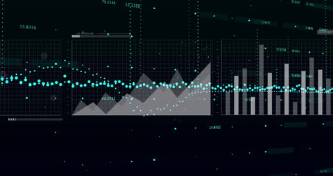 Data Processing Animation with Graphs on Black Background