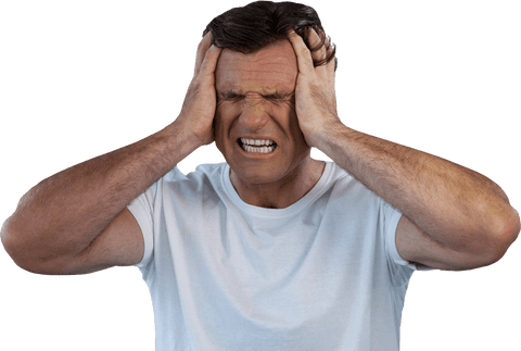 Upset Mature Man Holding Head Transparent Background