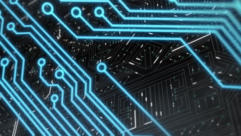Animated Blue Circuit Board on Black Background
