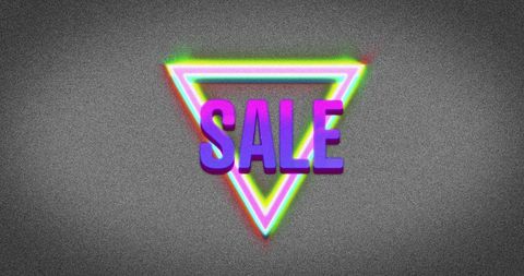 Retro sale emblem with neon triangle on distressed background