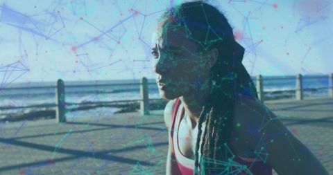 Digital Connections Overlay on Athlete Training by the Sea