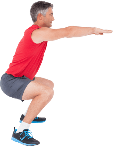 Fit Man in Mid-Squat Pose with Transparent Background