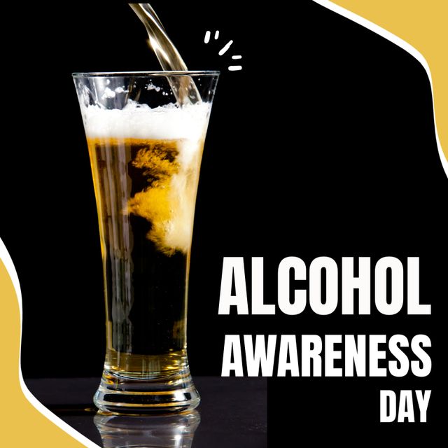 Alcohol Awareness Day Concept with Beer Glass and Black Background - Download Free Stock Templates Pikwizard.com