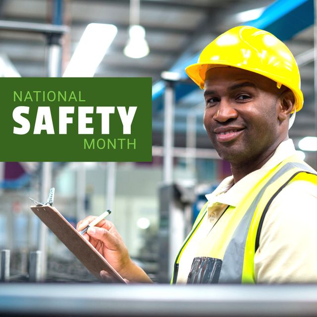 Male Worker in Hard Hat Celebrating National Safety Month - Download Free Stock Templates Pikwizard.com